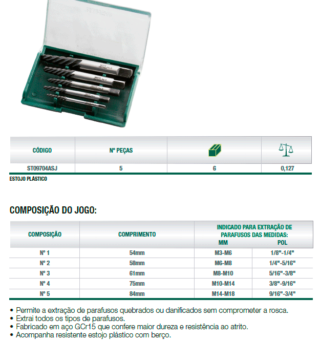 Jogo de extratores de parafusos - SATA